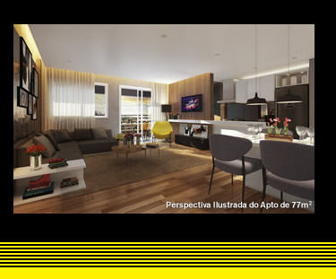 Perspectiva Ilustrada do Apto de 77m2