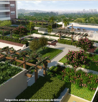 Perspectiva artística da praça com mais de 600m