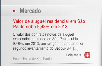 Valor de aluguel residencial em São Paulo sobe 9,48% em 2013 
