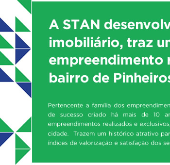 A STAN desenvolvimento imobiliário traz um novo empreendimento residencial no bairro de Pinheiros