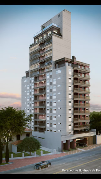 Perspectivas da fachada e foto da obra