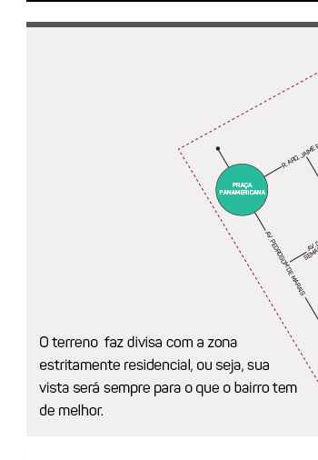 O terreno faz divisa com a zona estritamente residencial.