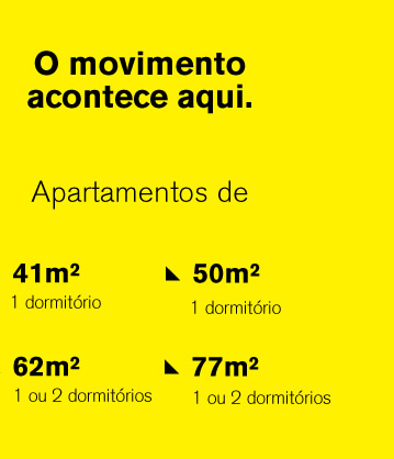 Aptos de 41, 50, 62 e 77 metros quadrados