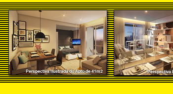 Perspectivas ilustradas dos aptos de 41, 62 e 77 m²