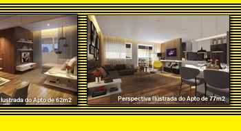 Perspectivas ilustradas dos aptos de 41, 62 e 77 m²