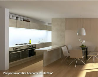 Perspectiva artística do apto de 88m²