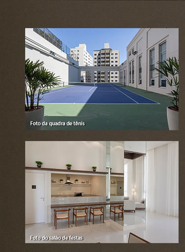 Foto dos seguintes itens: Quadra de tênis, piscina externa, salão de festas, área fitness