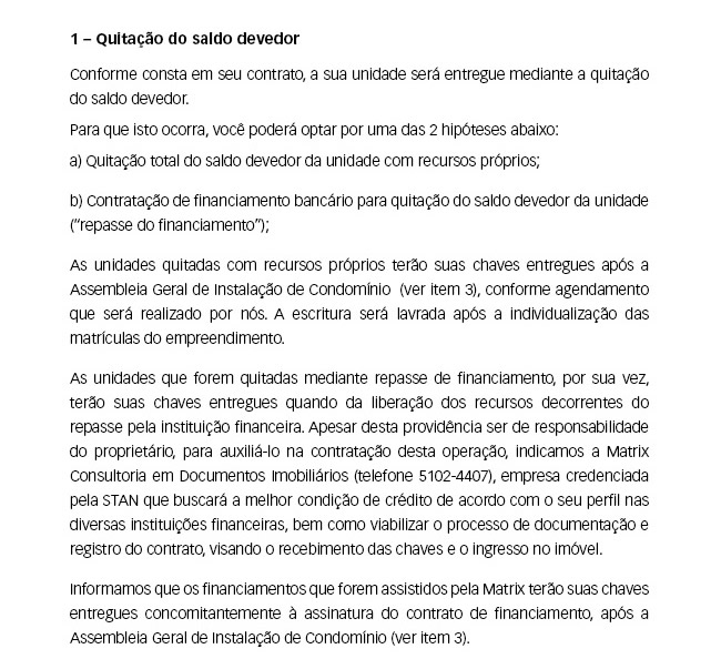 1 - Quitação do saldo devedor