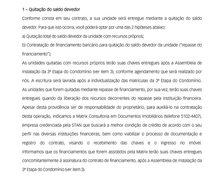 1 - Quitação do Saldo devedor