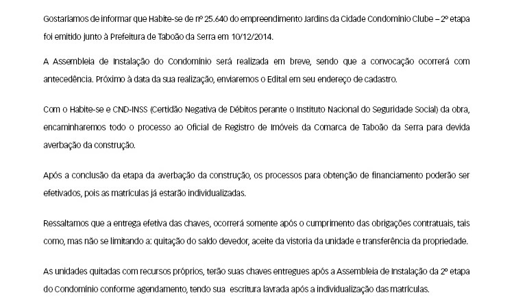 Gostaríamos de informar que Habite-se. . .