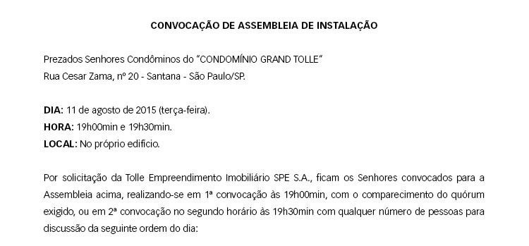 Convocação de assembleia de instalação