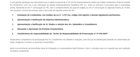 Pauta de assembléia: