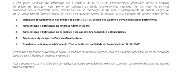 Pauta de assembléia: