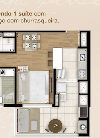 Planta 2 dormitório (1 suíte)