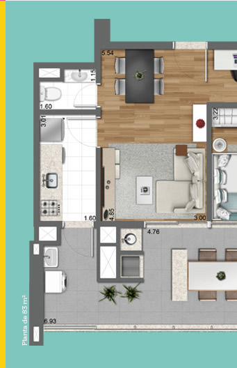 Planta de 83m²