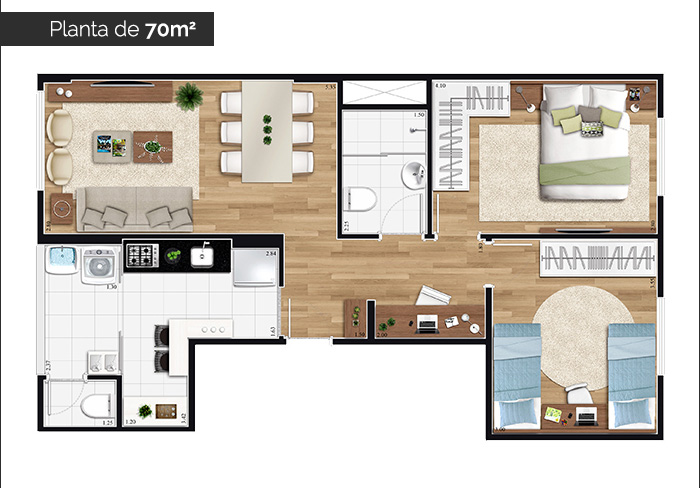 Planta de 70m²