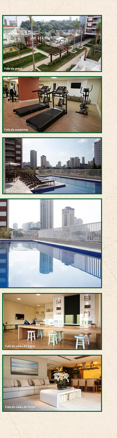 Mosaico de fotos das áreas de lazer do empreendimento